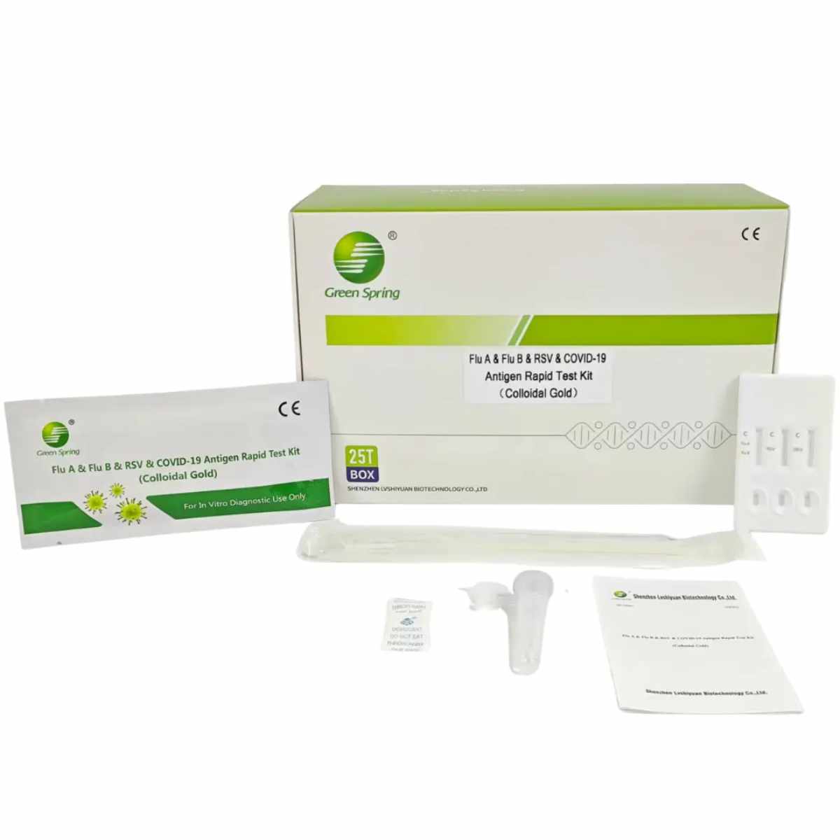Greenspring 4in1 Profi Kombitest – Verpackung des Schnelltests für Corona, Influenza A, Influenza B und RSV