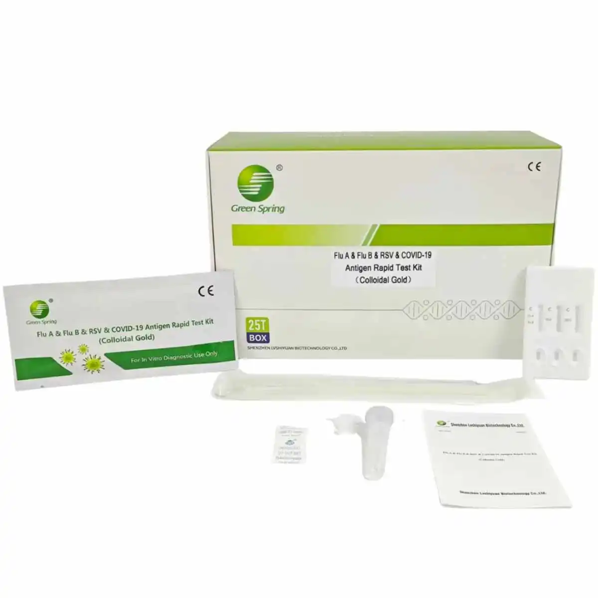 Greenspring 4in1 Profi Kombitest – Verpackung des Schnelltests für Corona, Influenza A, Influenza B und RSV
