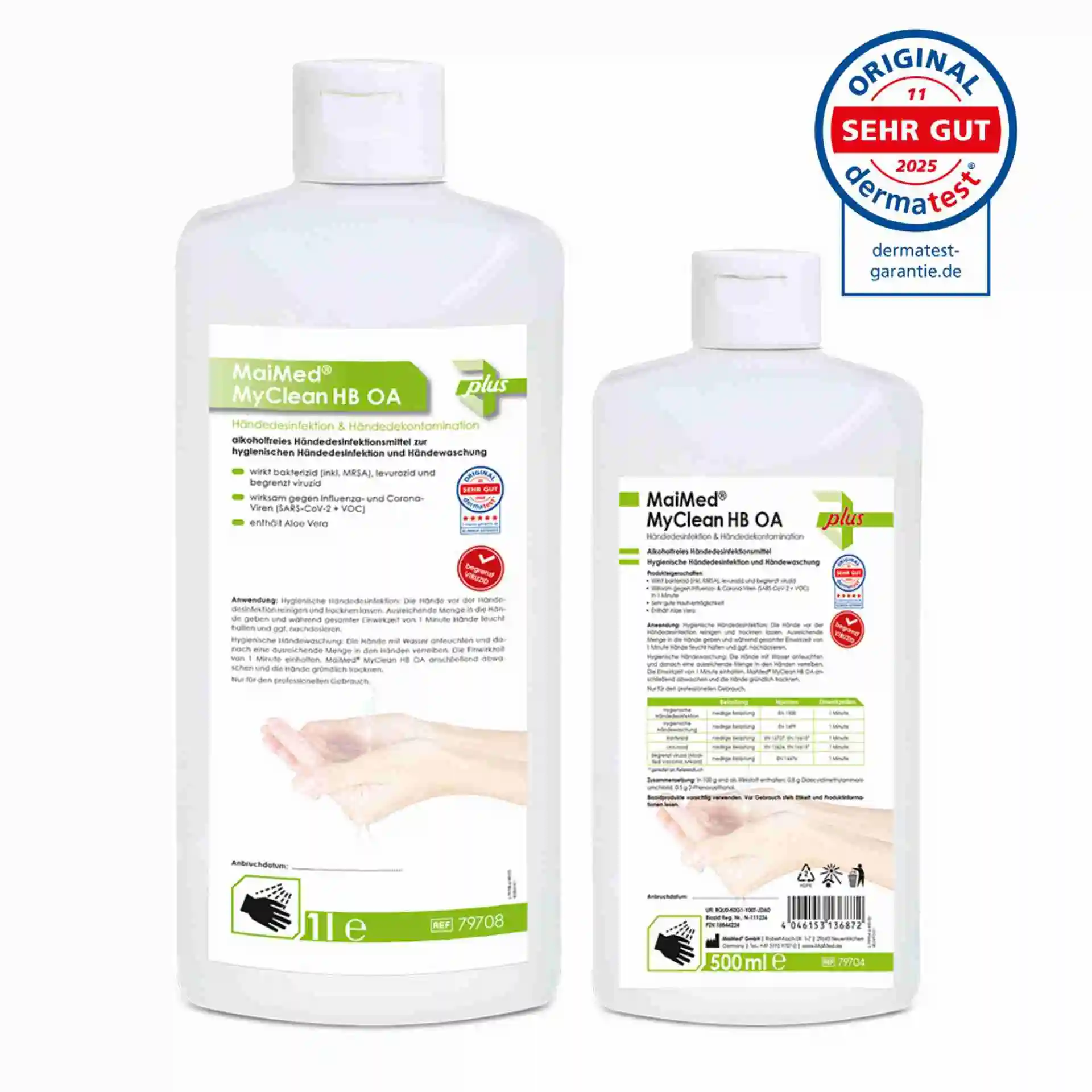 MaiMed® MyClean HB OA – alkoholfreies Händedesinfektionsmittel, 500 ml und 1 l Flasche