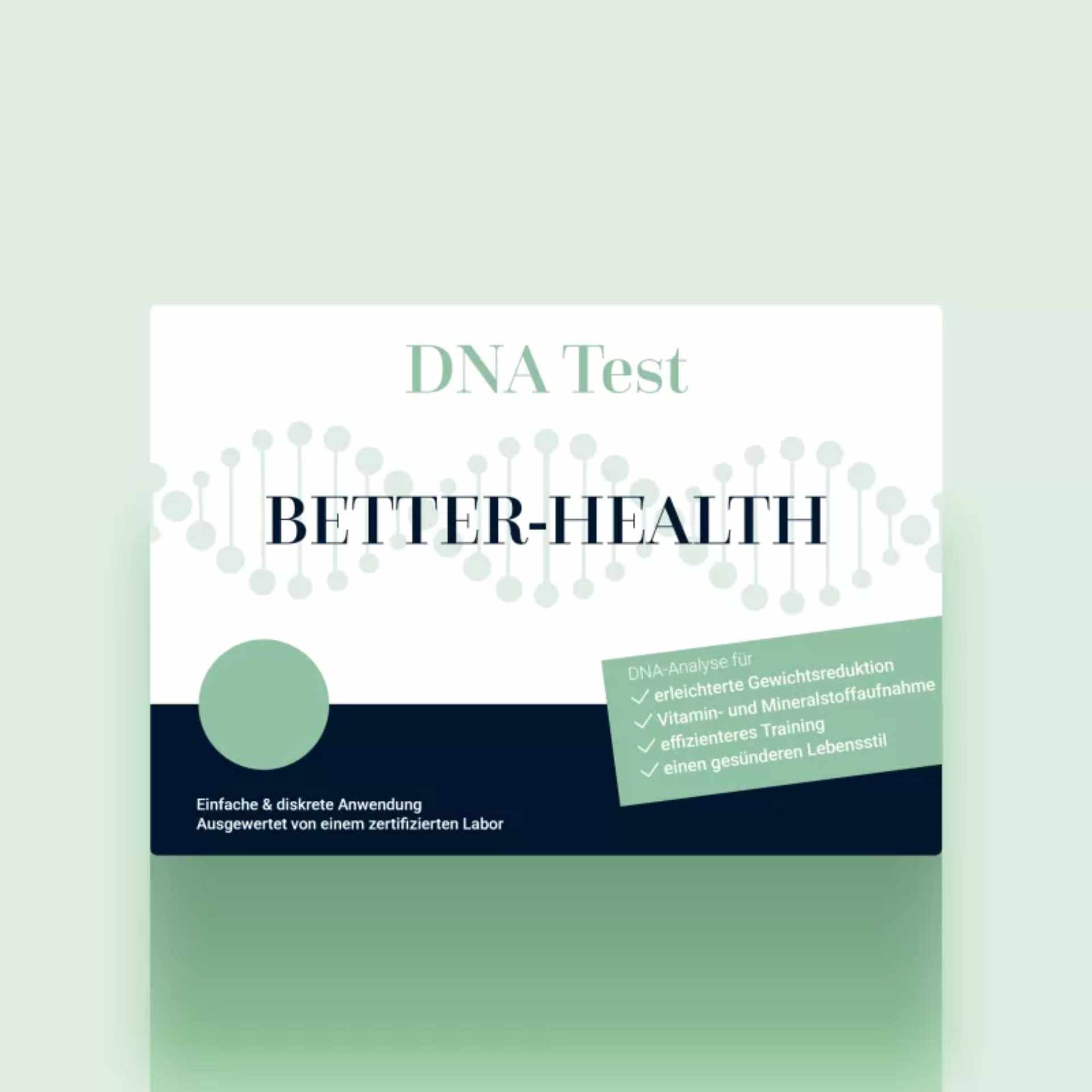 Better Health DNA-Test – Umfassende genetische Gesundheitsanalyse | MYBODY Lab etter Health DNA-Test Verpackung – umfassende genetische Gesundheitsanalyse für Ernährung, Fitness und Lebensstil