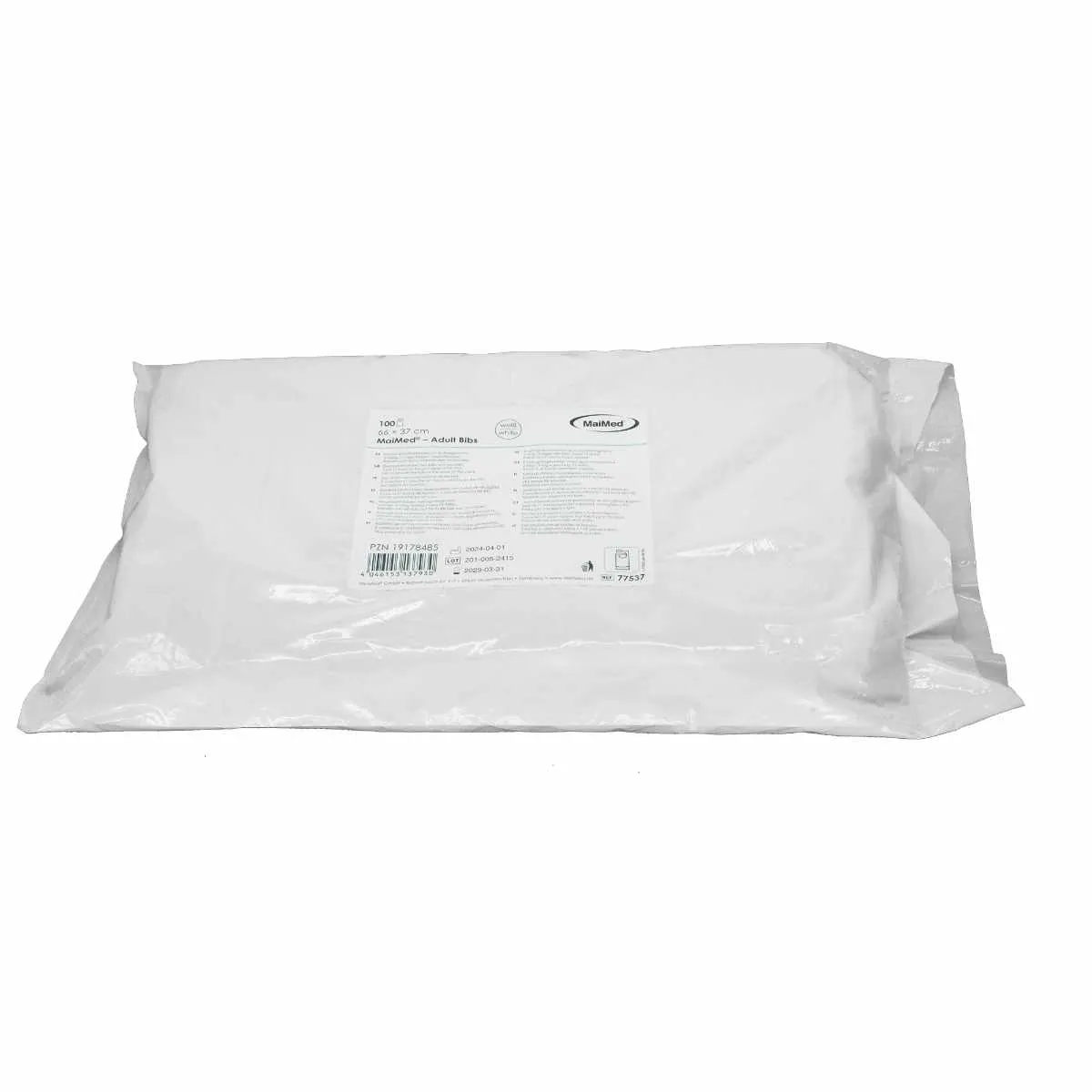 MaiMed Bartschutz aus weißem Polypropylen-Vliesstoff mit elastischem Gummizug Verpackung
