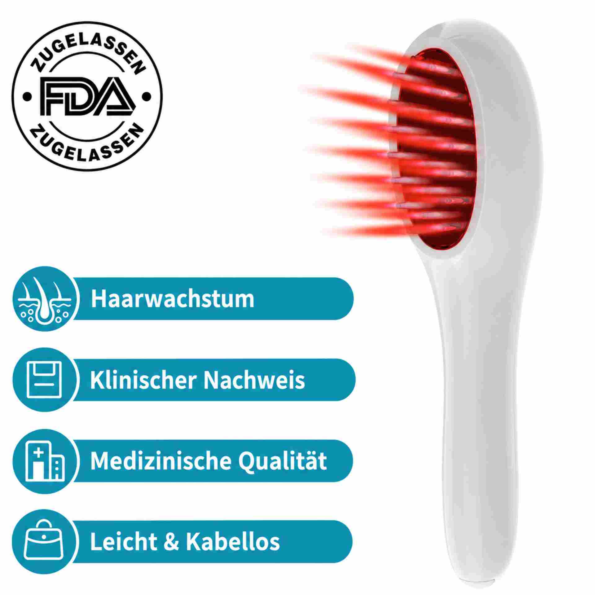 Laserkamm FDA 510(k) K230134 – Vorteile Übersicht Laser-Haarwuchskamm FDA-zugelassen – Haarwachstum, klinischer Nachweis, medizinische Qualität, kabellos