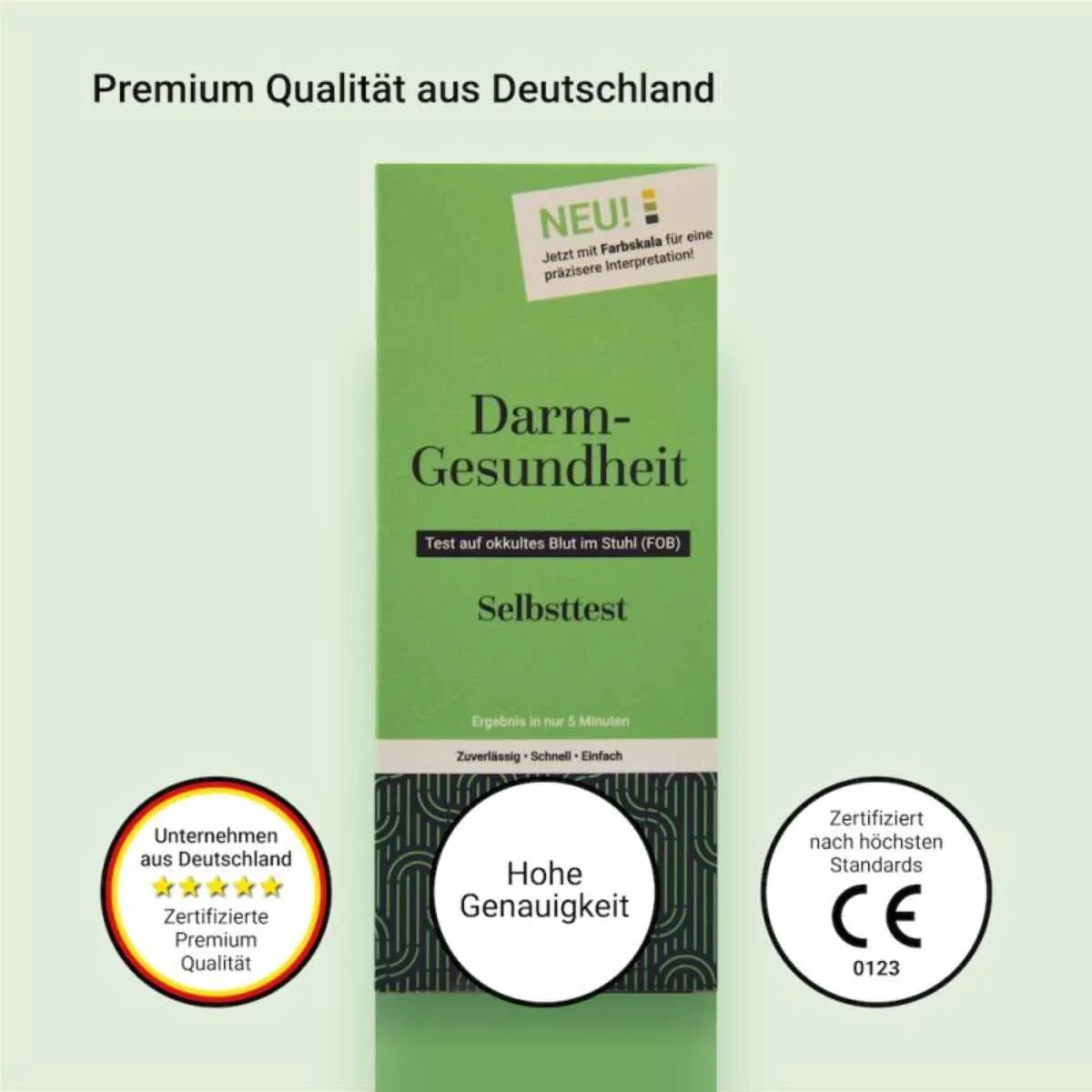 Qualitätssiegel und Zertifizierungssymbole des Aspilos FOB-Darmgesundheitstest
