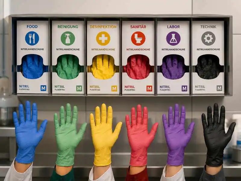 Verschiedenfarbige Nitrilhandschuhe für Farbcodierung in Betrieben
