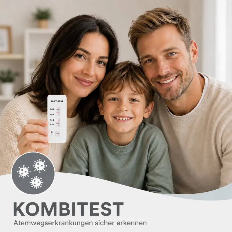 Familie freut sich über Atemwegserkrankungen Schnelltest