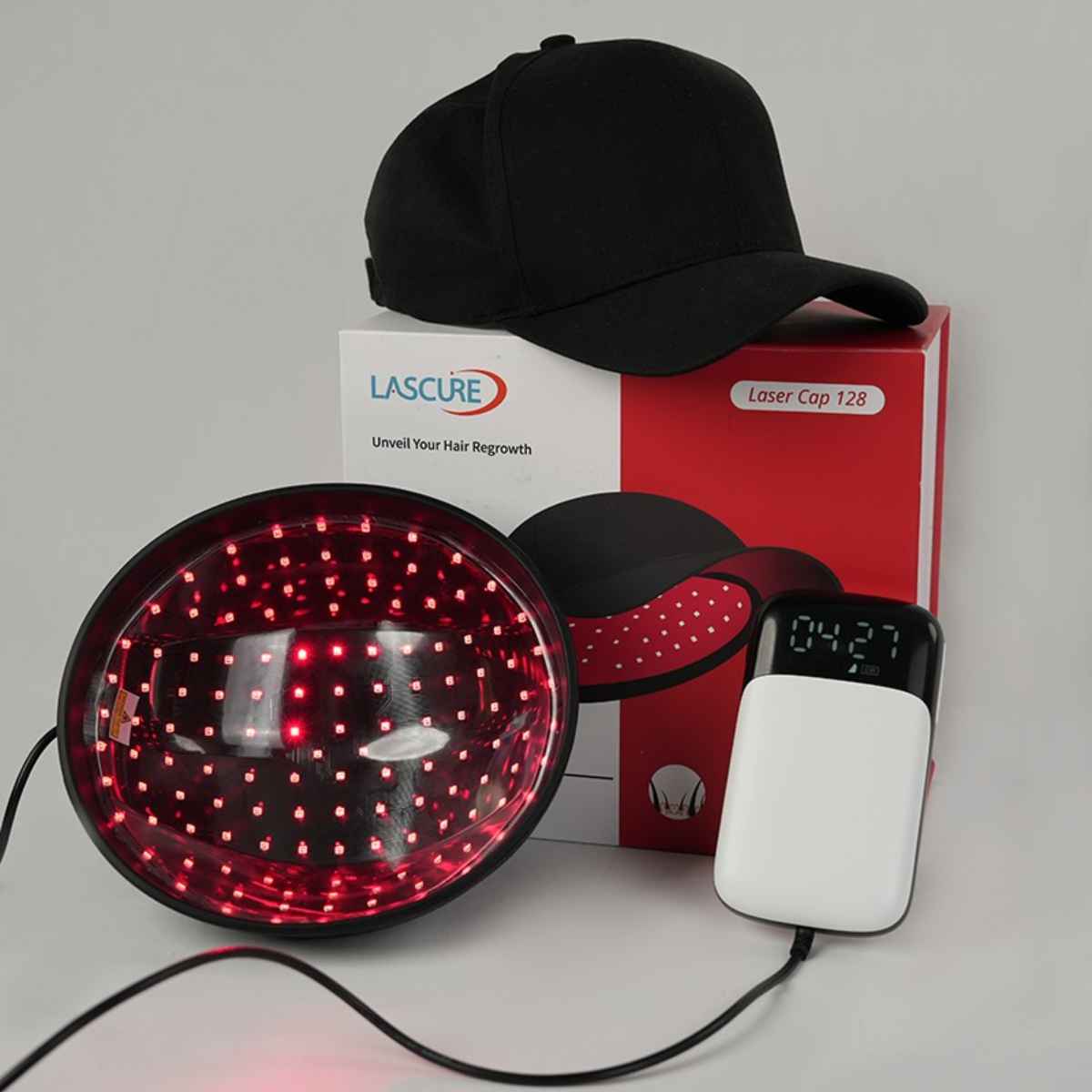 Laser Cap 128 Set mit Verpackung, Controller und aktiven roten LEDs