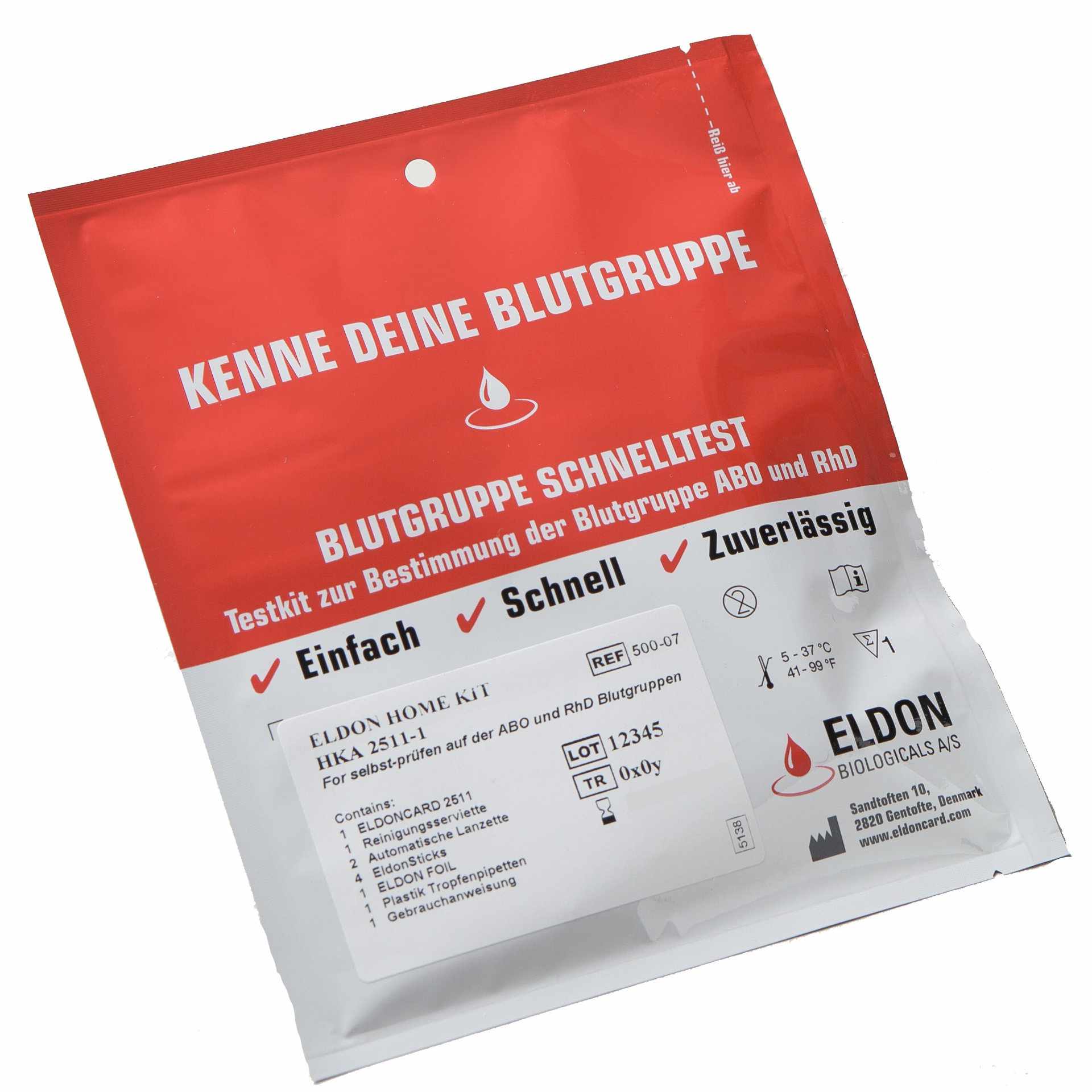 Blutgruppen-Schnelltest Eldon Home Kit – Verpackung
