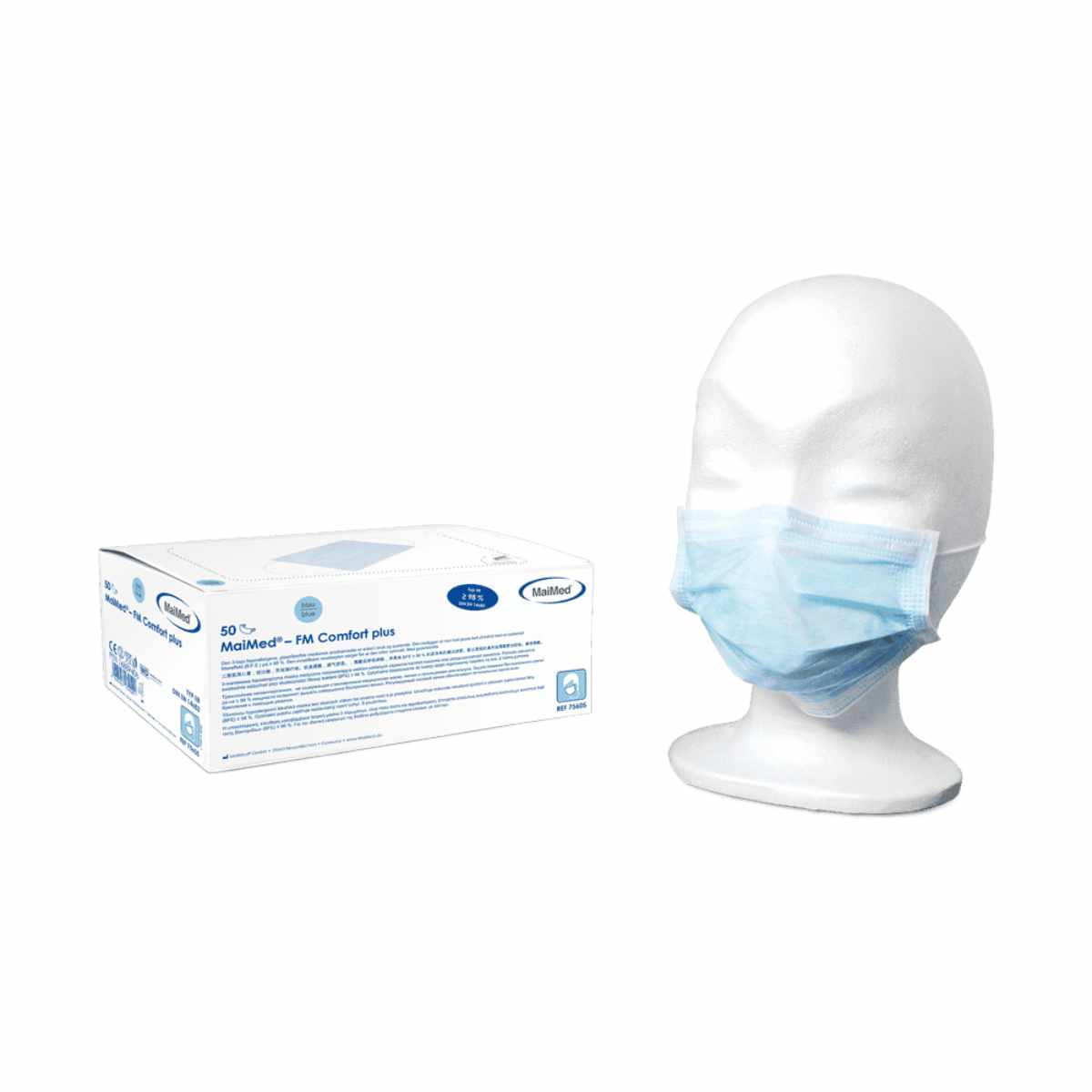 MaiMed FM Comfort plus Typ IIR Mundschutz blau mit BFE über 98 Prozent für Praxis, Klinik und Pflege, 50 Stück
