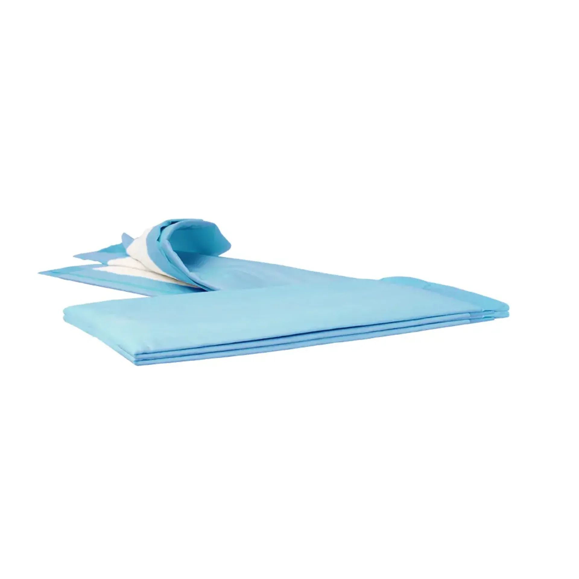 Gefaltete blaue Bettschutzunterlage