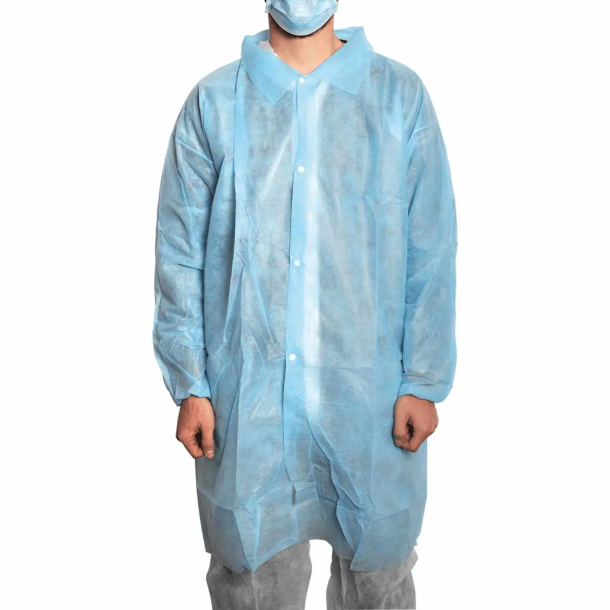 MaiMed® Coat V Besucherkittel in Blau mit Druckknopfleiste für Besucher, Personal und Hygienebereiche