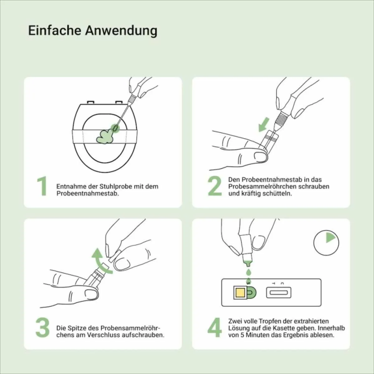 Schritt-für-Schritt-Ablauf des Aspilos Darmgesundheit-Selbsttests – Stuhlprobe entnehmen und auswerten