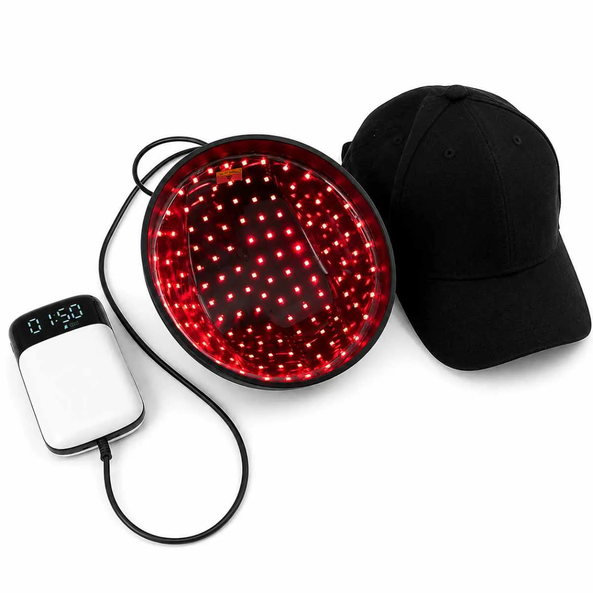 Laser Cap 128 mit Controller und Ladekabel in der Draufsicht