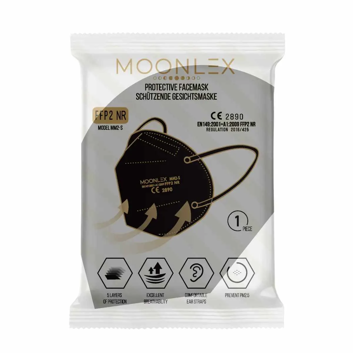 MOONLEX FFP2 Maske schwarz einzeln hygienisch verpackt