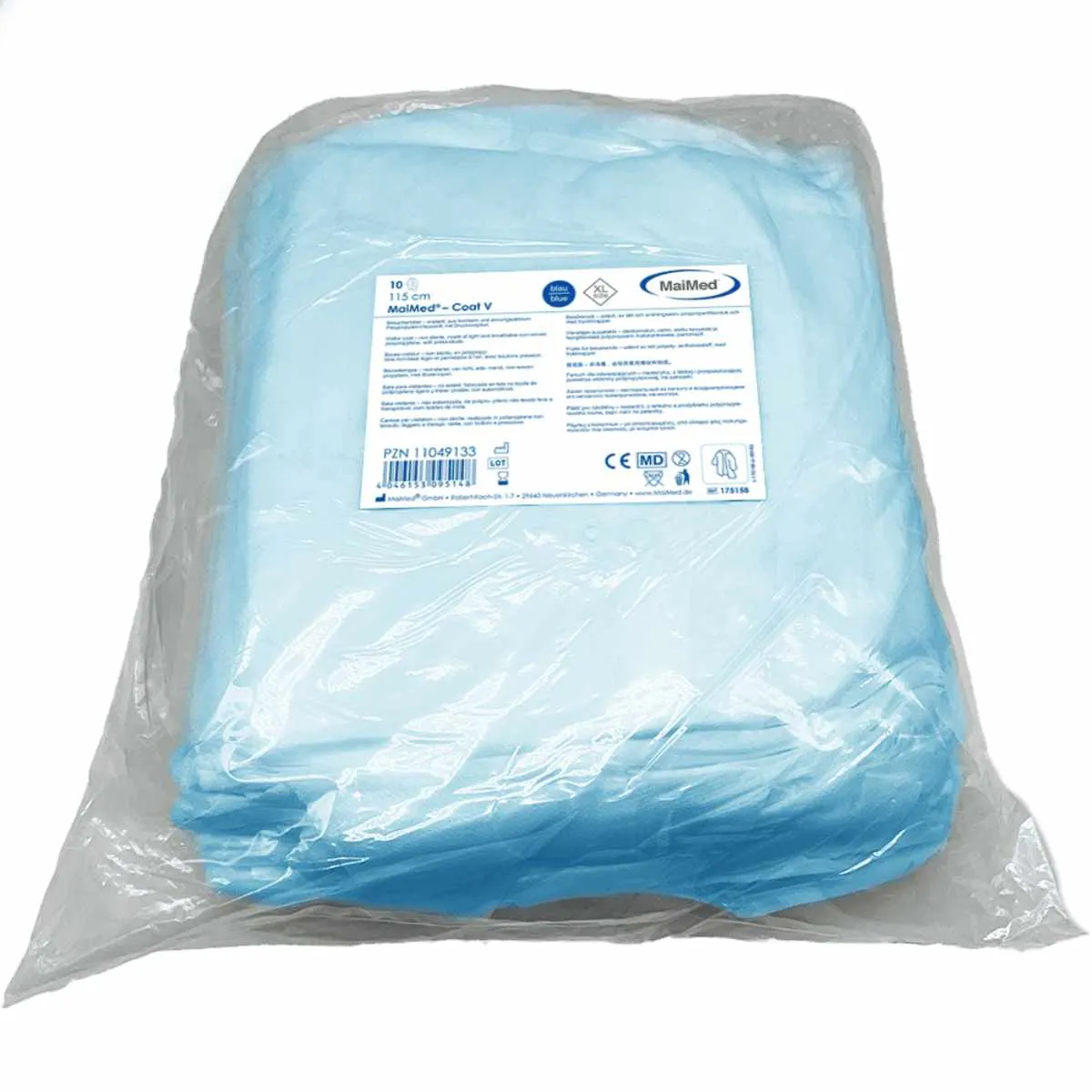 MaiMed® Coat V Besucherkittel Blau XL im 10er Pack aus atmungsaktivem PP-Vliesstoff