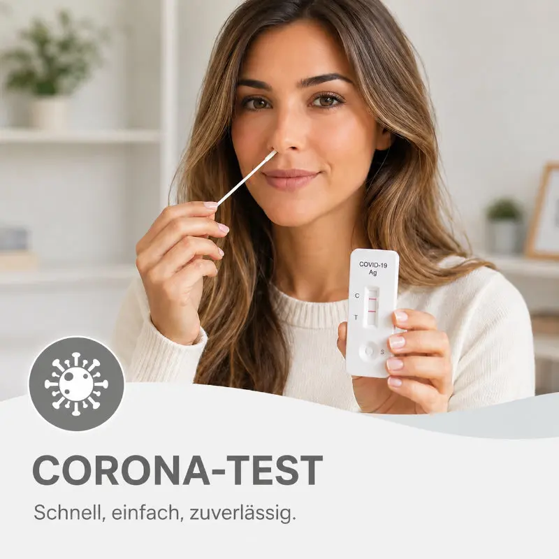 Junge Frau führt Corona Test bei sich durch