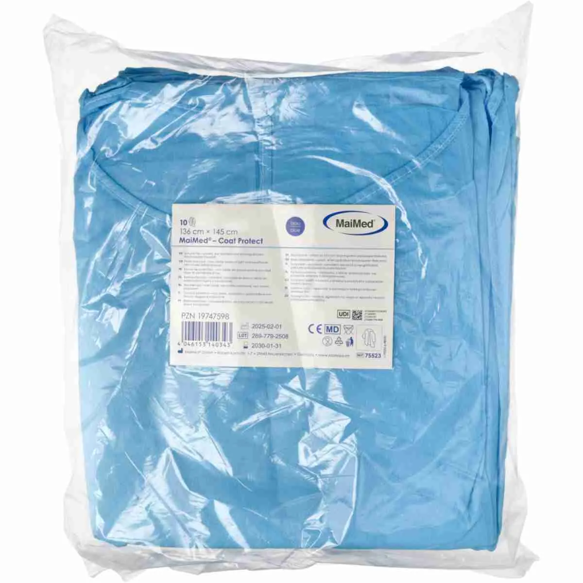 MaiMed® Coat Protect Schutzkittel Blau 136 x 145 cm aus PP-Vliesstoff im 10er Pack