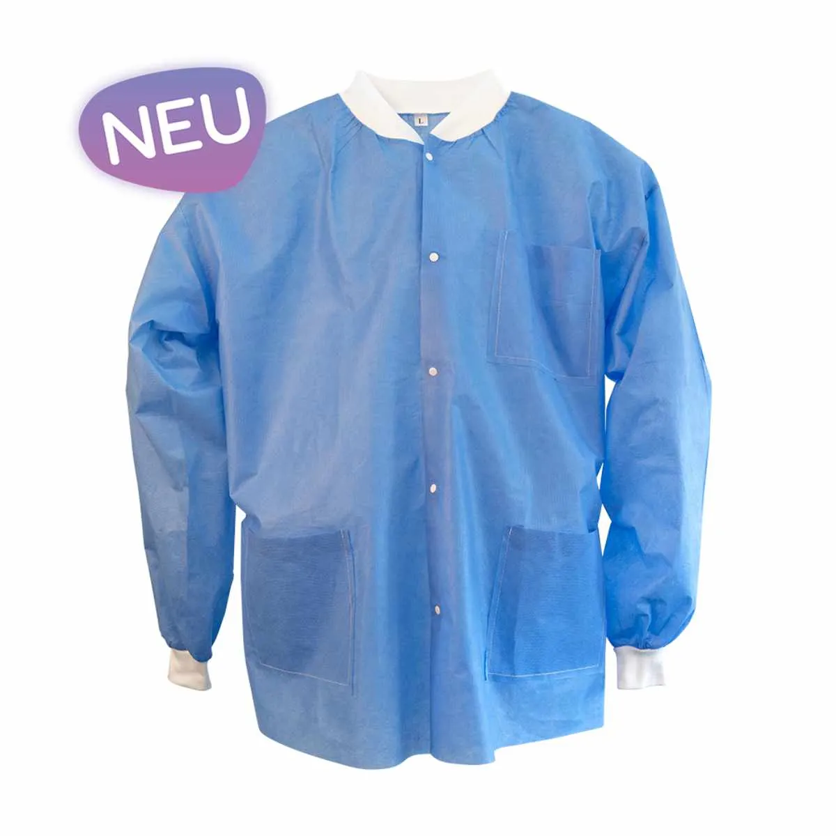MaiMed® Thermojacke Einwegjacke für Stations- und OP-Bereiche mit Druckknopfverschluss, Strickbündchen und praktischen Taschen