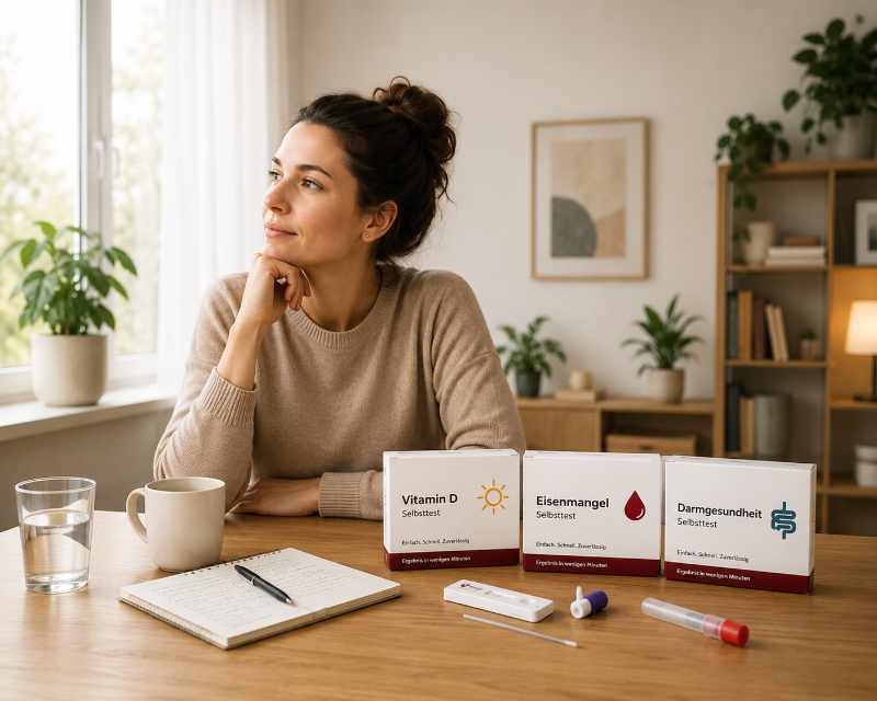 Person behält zu Hause ihre Gesundheit im Blick als Symbol für Selbsttests