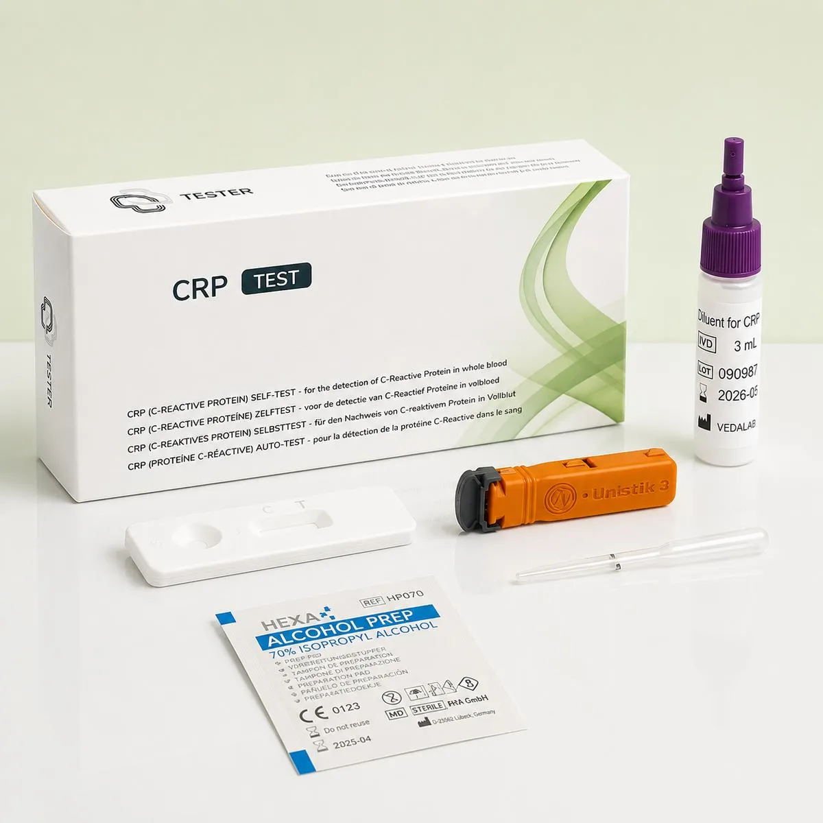 Lieferumfang des C-reaktives Protein (CRP) Selbsttests für Zuhause