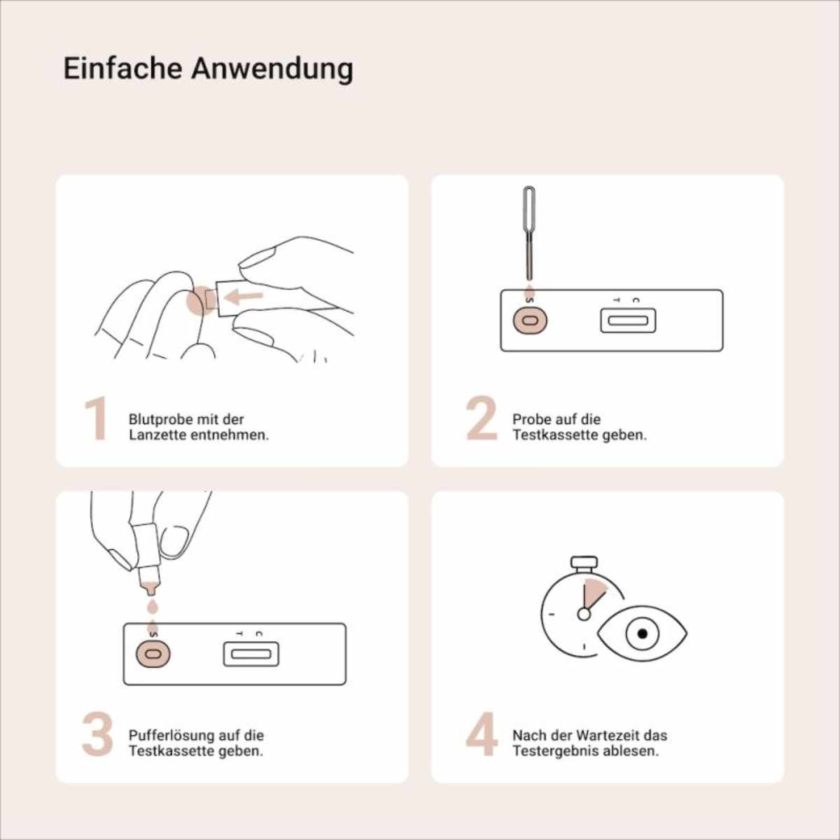 Schritt-für-Schritt-Anleitung zur Durchführung des Ferritin Eisen Selbsttests mit Fingerblutprobe und semiquantitativer Auswertung
