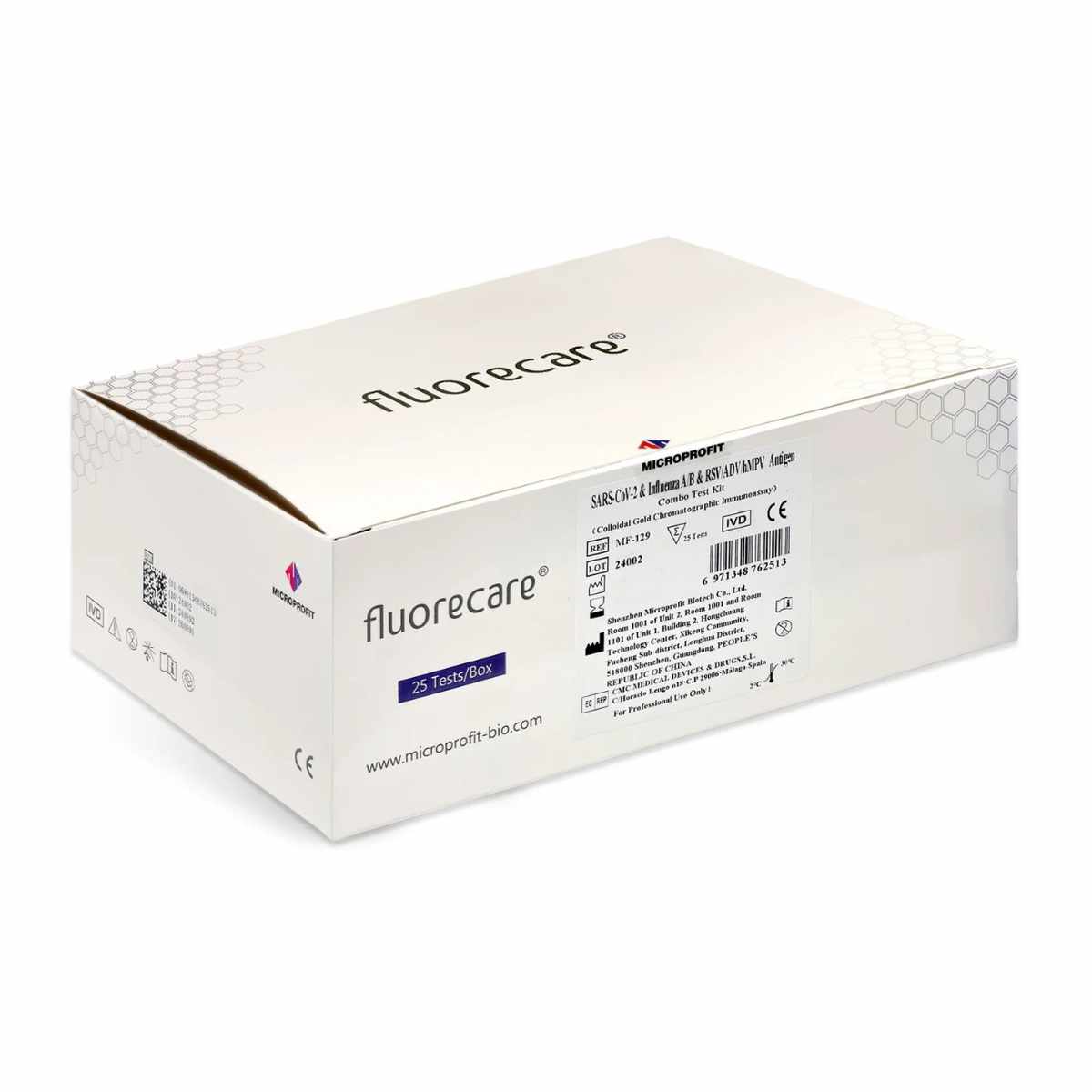 Fluorecare 6in1 Profi Kombitest – Verpackung des Schnelltests für Corona, Influenza A/B, RSV, Adenoviren und hMPV