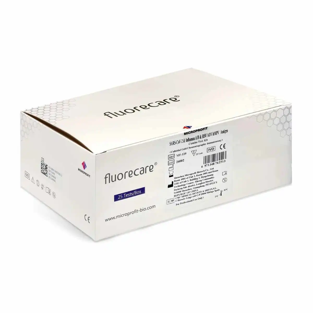 Fluorecare 6in1 Profi Kombitest – Verpackung des Schnelltests für Corona, Influenza A/B, RSV, Adenoviren und hMPV