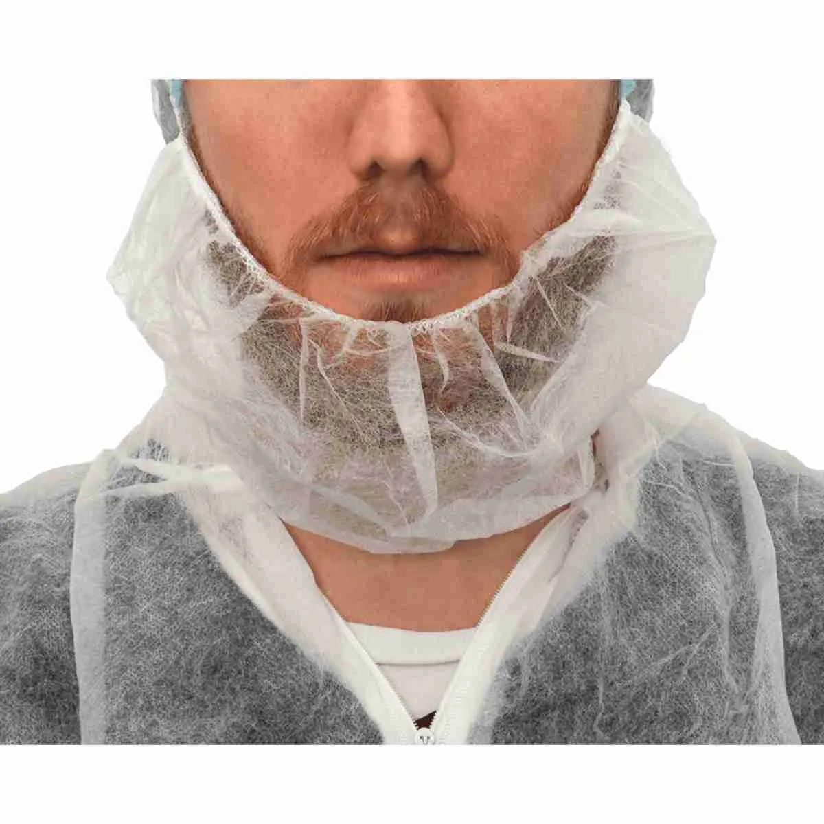 MaiMed Bartschutz aus weißem Polypropylen-Vliesstoff mit elastischem Gummizug für Hygienebereiche in Lebensmittelindustrie, Pflege, Labor und Medizin.