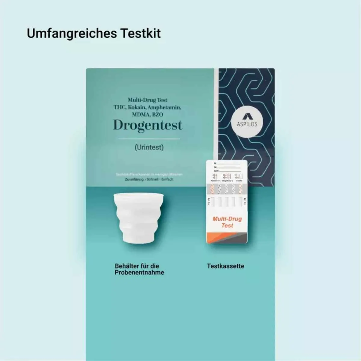 Lieferumfang des Drogen Multi-Test (5-fach) Selbsttests für Zuhause