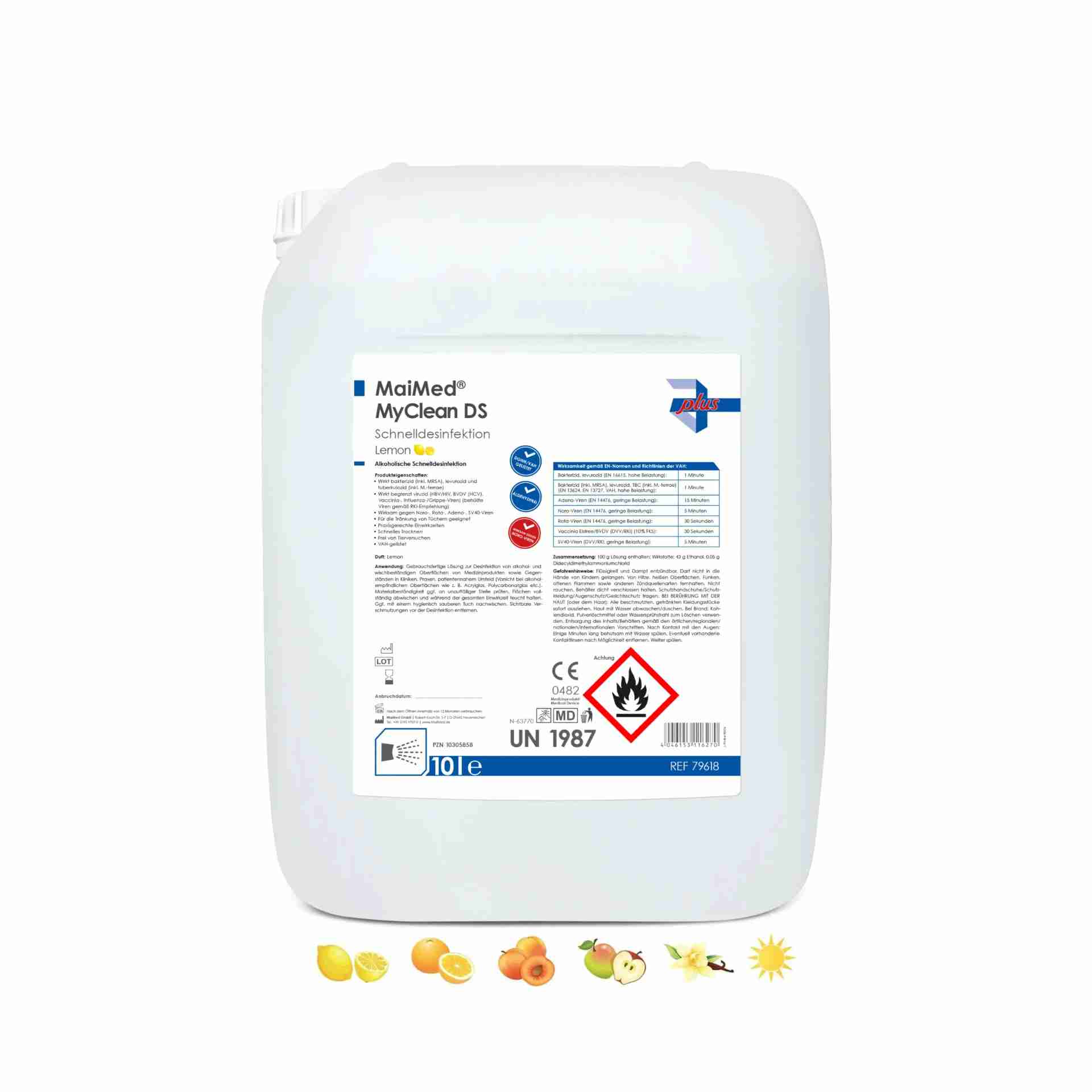 MaiMed® MyClean DS Duft – 10 l Kanister MaiMed® MyClean DS Duft 10 l – alkoholische Schnelldesinfektion mit Lemon-Duft, VAH-gelistet