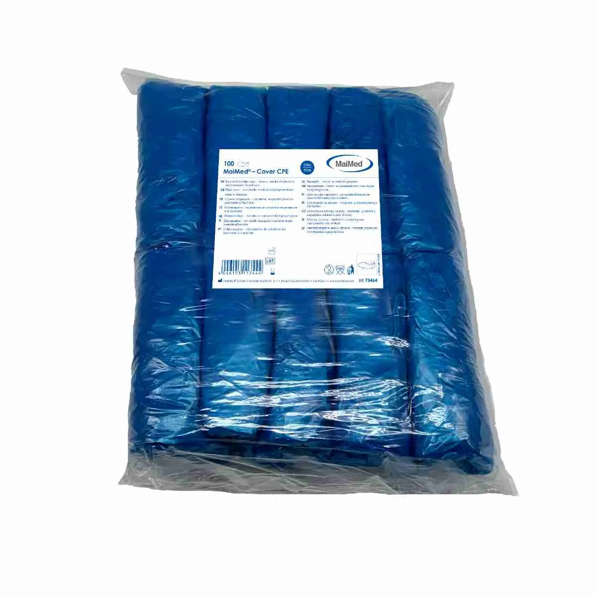 MaiMed Cover CPE Schuhüberzieher Blau, 100 Stück pro Beutel, aus wasserabweisendem CPE-Material für Medizin, Pflege und Lebensmittelverarbeitung.