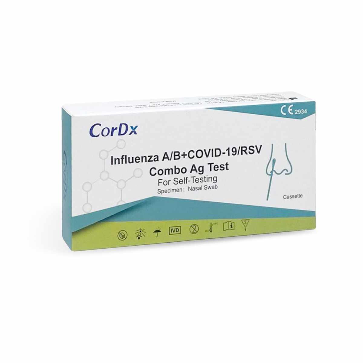 CorDx 4in1 Test – Verpackung des Kombi-Schnelltests für Corona, Influenza A, Influenza B und RSV