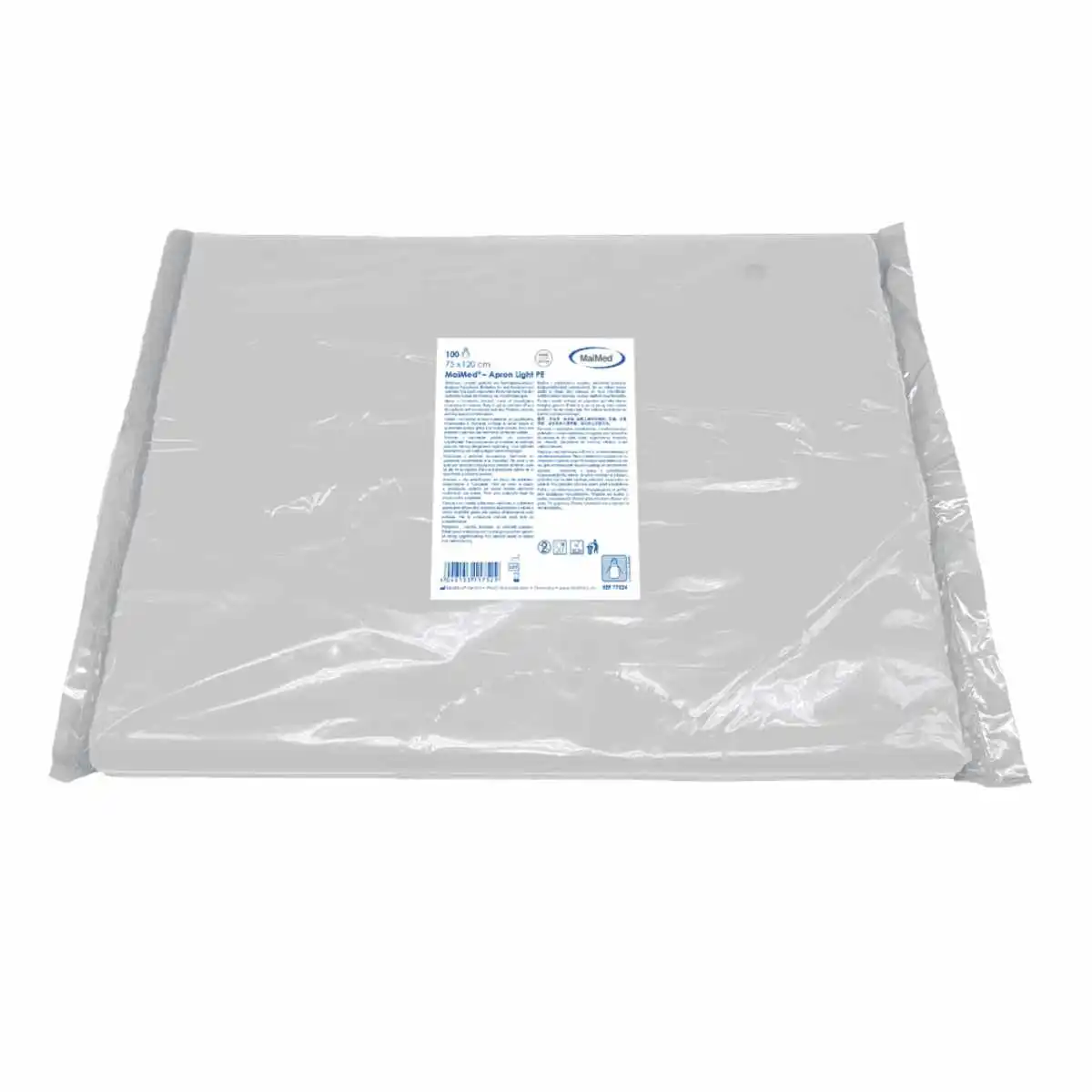 MaiMed Apron Light PE Einwegschürze Weiß, 75 x 120 cm, zum zuverlässigen Schutz der Kleidung vor Verschmutzungen und Feuchtigkeit.