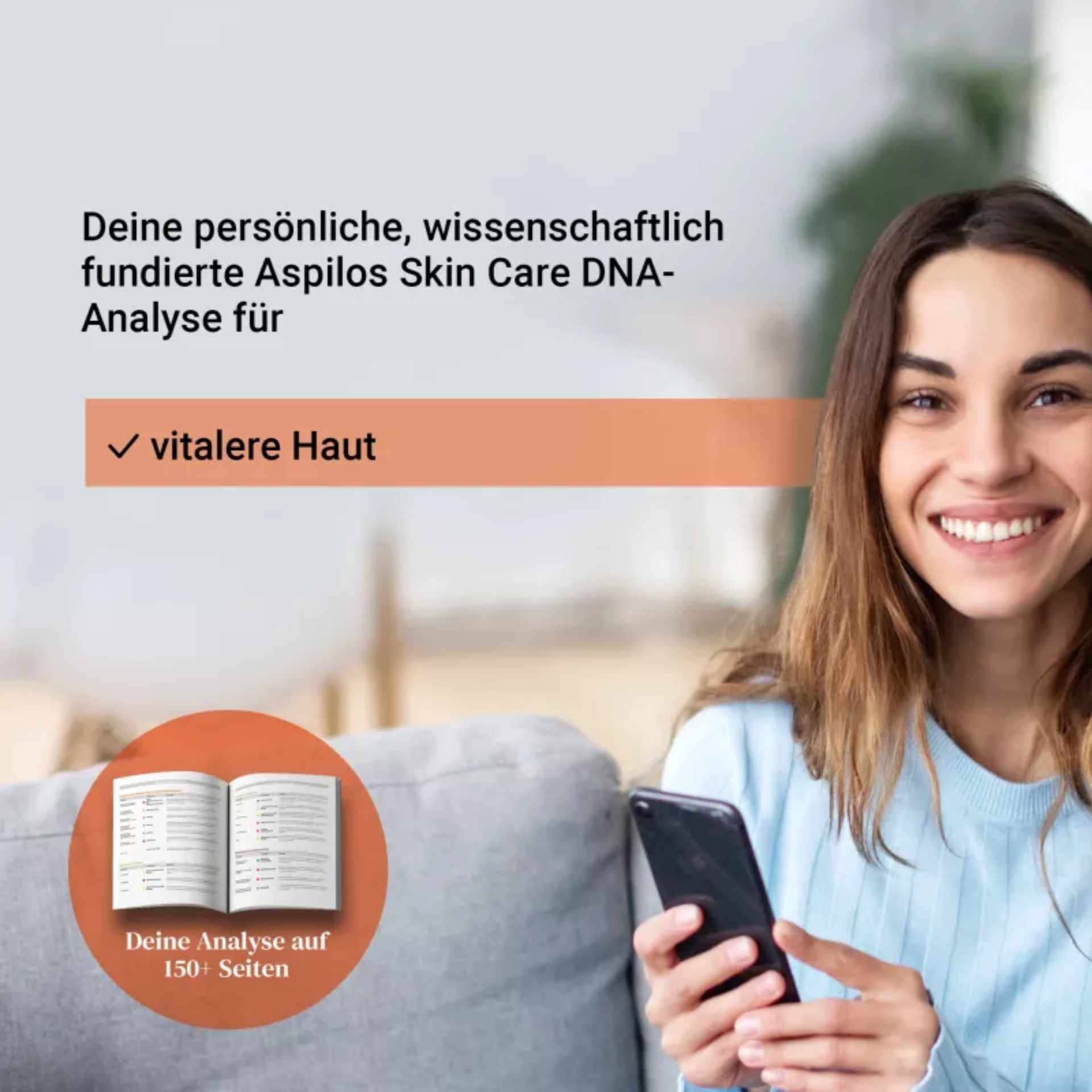 Skin Care DNA-Analyse – Personalisierter Hautbericht mit 150+ Seiten Frau mit Skin Care DNA-Test Ergebnisbericht – personalisierte Hautpflege-Empfehlungen auf 150+ Seiten