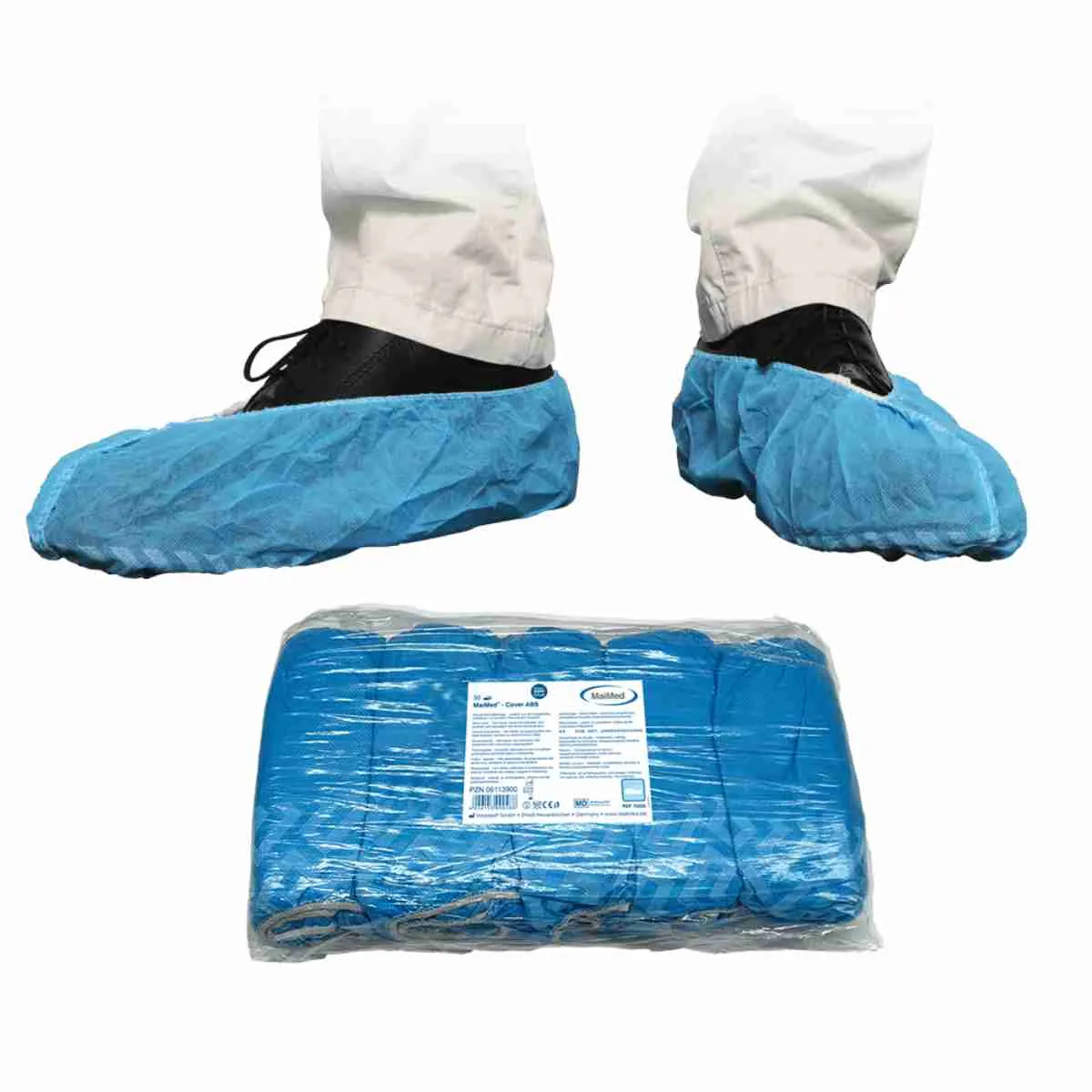 MaiMed Cover ABS Schuhüberzieher mit rutschhemmender Sohle und Verpackungseinheit für den professionellen Einsatz in Klinik, Labor und Lebensmittelindustrie.