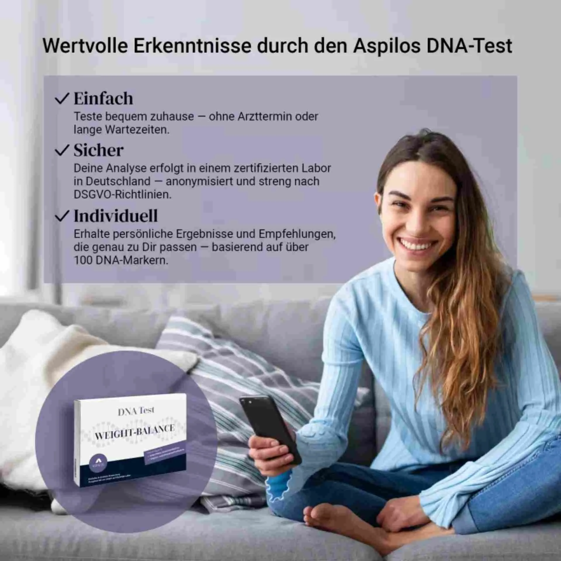 Vorteile des Weight-Balance DNA-Tests: Heimanwendung, ISO-zertifiziertes Labor Deutschland, DSGVO-konform